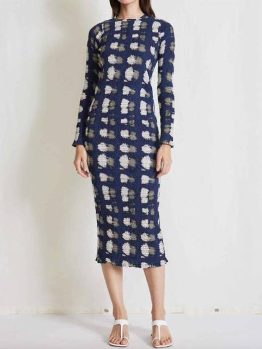APIECE APART suenos smock midi dress long sleeve navy blue shibori medium